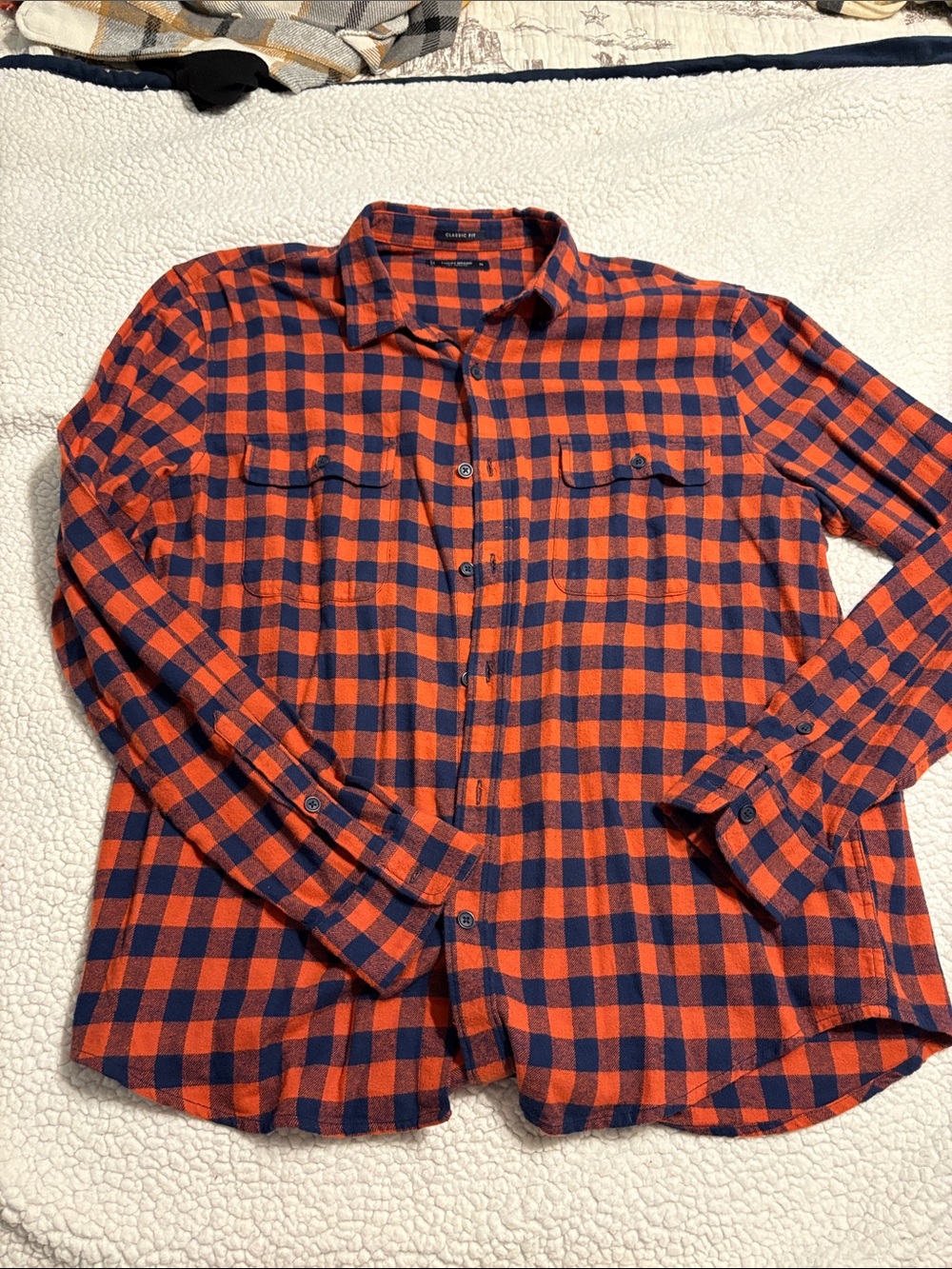 Womens Orange & Navy Check Flannel Shirt